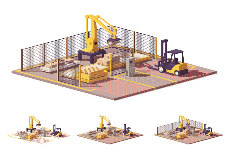 Di vettore poli cellula di trasporto con palette robot in basso illustrazione vettoriale Di vettore poli cellula di trasporto con palette robot in basso illustrazione vettoriale