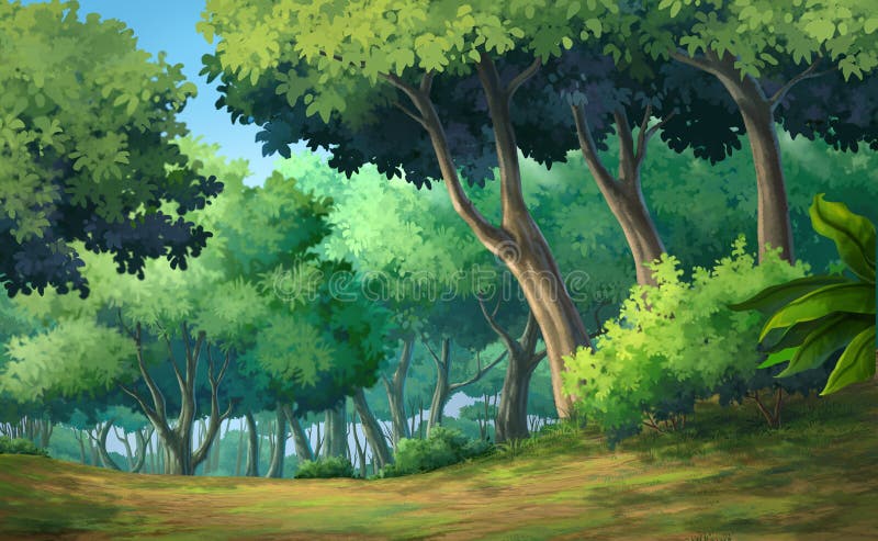 Uma bela floresta de natureza rural uma ilustração em um estilo de animação  de fundo de anime