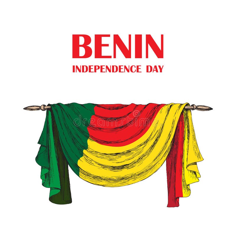 Dia Da Independência Do Estado Do Benin. 1 De Agosto. Um Feriado Nacional  Patriótico No País Africano. Uma Mão Da Pessoa Com Uma Bandeira Benin. O  Desenho Manual Em Grande Estilo Do