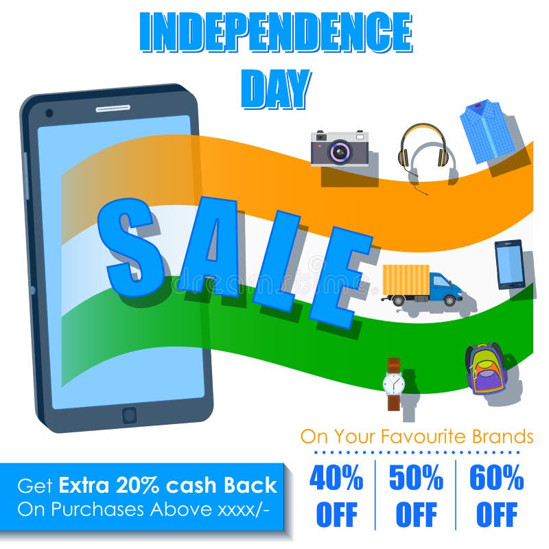 Dia da Independência de oferta da venda da Índia na aplicação móvel ilustração stock Dia da Independência de oferta da venda da Índia na aplicação móvel ilustração stock