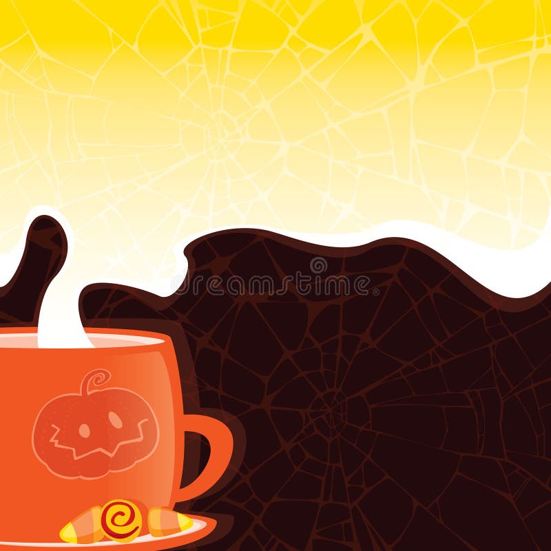 Dia das Bruxas denominou o copo com uma bebida quente no fundo de um dar ilustração do vetor Dia das Bruxas denominou o copo com uma bebida quente no fundo de um dar ilustração do vetor