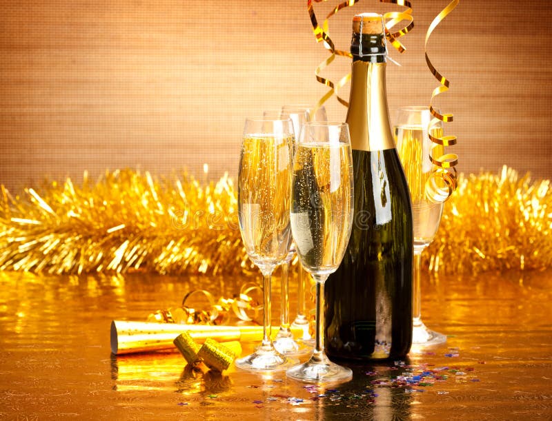 New Year's Day - champagne and decoration. New Year's Day - champagne and decoration