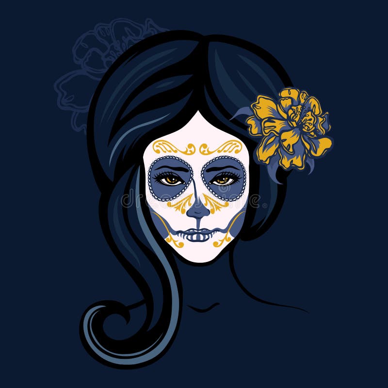 Girl with flowers in her hair and makeup to the Mexican holiday Day of the Dead. stock illustration Girl with flowers in her hair and makeup to the Mexican holiday Day of the Dead. stock illustration