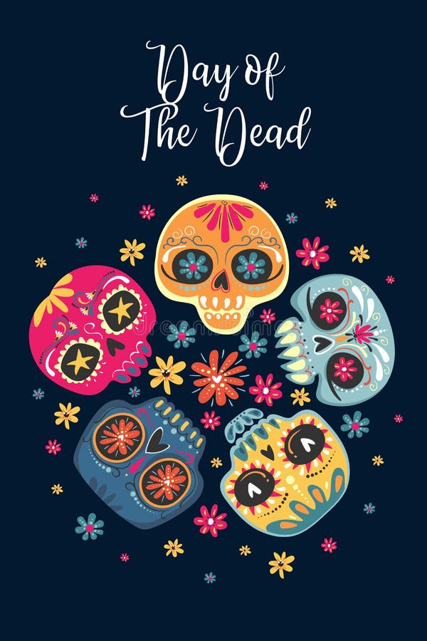 Dia De Los Muertos Mexican Day Of The Dead Set Of Greeting Cards With