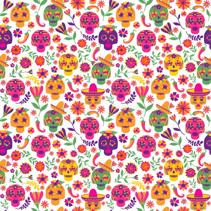 Dia De Los Muertos Seamless Vector Pattern. the Main Symbols of the Holiday  on the Dark Background. Day of the Dead. Stock Vector - Illustration of  holiday, night: 126567691