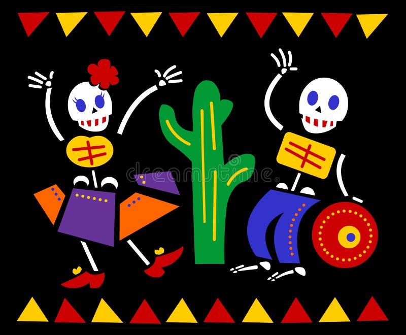 Dia de los Muertos skeletons dancing stock illustration Dia de los Muertos skeletons dancing stock illustration