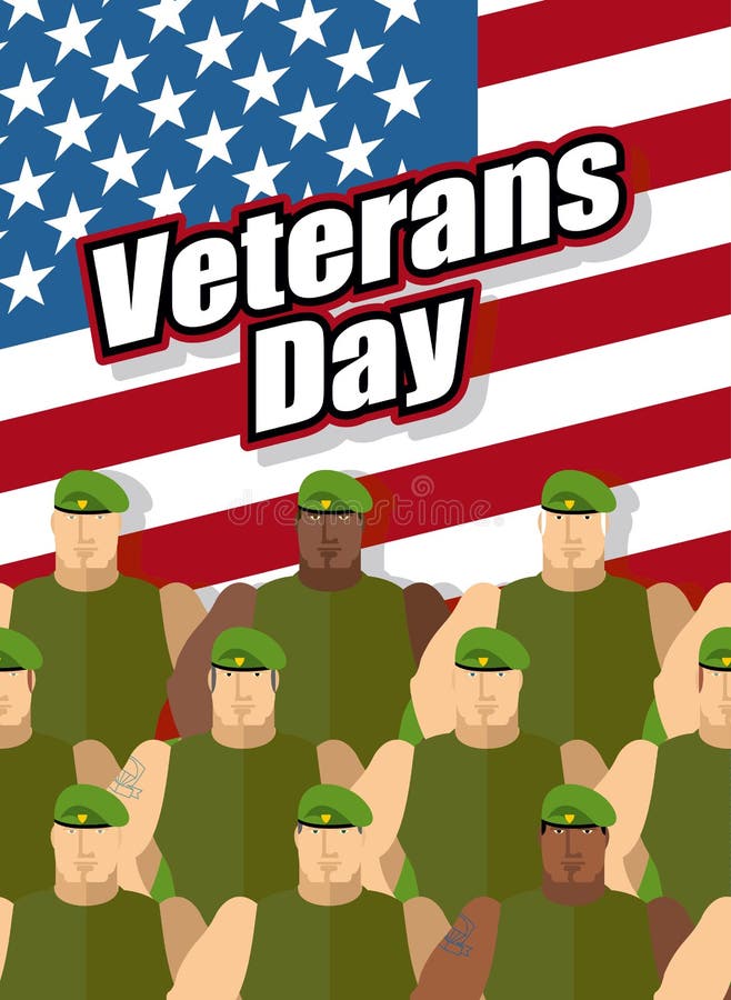 Dia de veteranos Os soldados americanos estão no fundo do Stat unido ilustração do vetor Dia de veteranos Os soldados americanos estão no fundo do Stat unido ilustração do vetor