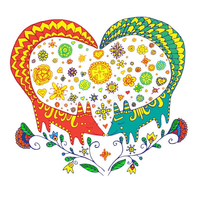 Dia do Valentim s Cartão bonito do amor Raposas de duas cores dos desenhos animados ilustração stock Dia do Valentim s Cartão bonito do amor Raposas de duas cores dos desenhos animados ilustração stock