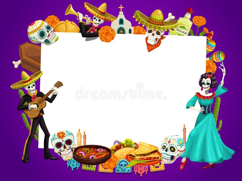 Dia dos mortos em México, esqueletos de dança do homem da mulher