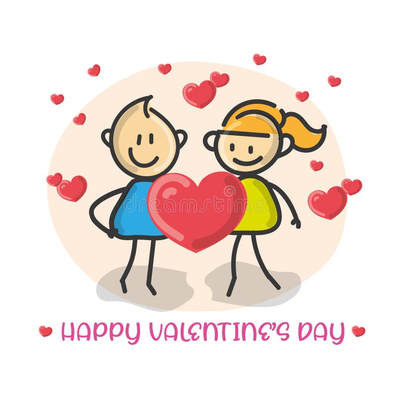 Dia feliz da figura Valentim dos desenhos animados da garatuja ilustração do vetor Dia feliz da figura Valentim dos desenhos animados da garatuja ilustração do vetor