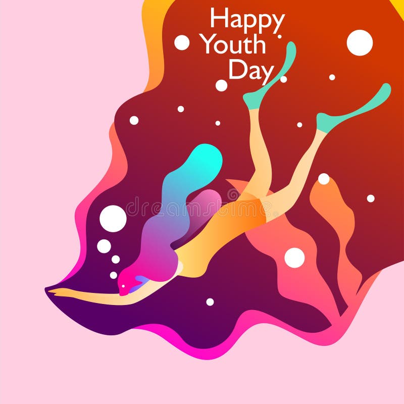 Dia feliz da juventude Com a menina que nada debaixo d'água Ilustra??o do vetor ilustração royalty free Dia feliz da juventude Com a menina que nada debaixo d'água Ilustra??o do vetor ilustração royalty free