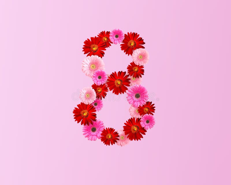 Dia internacional do ` s das mulheres número 8 ao estilo da flor cor-de-rosa ilustração do vetor Dia internacional do ` s das mulheres número 8 ao estilo da flor cor-de-rosa ilustração do vetor