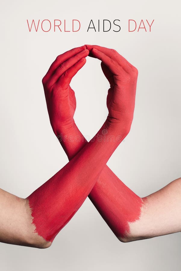 Dia Mundial do Sida vermelho da fita e do texto da conscientização