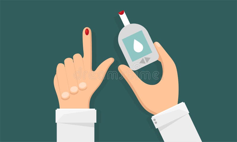 Diabetes concept, man holds in hand the meter measures the blood sugar level vector illustration Diabetes concept, man holds in hand the meter measures the blood sugar level vector illustration