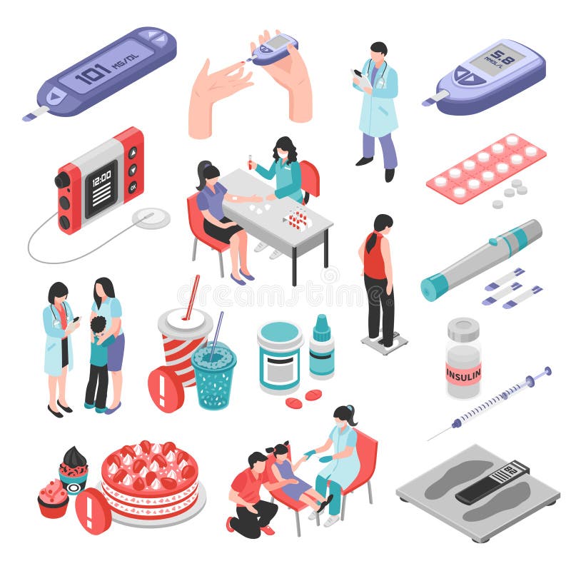 Diabetes Treatment Isometric Set stock illustration Diabetes Treatment Isometric Set stock illustration