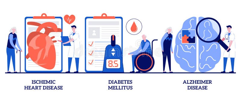 Diabetes mellitus alzheimer koncept med små personer. vektor för hälsoproblem hos äldre personer vektor illustrationer