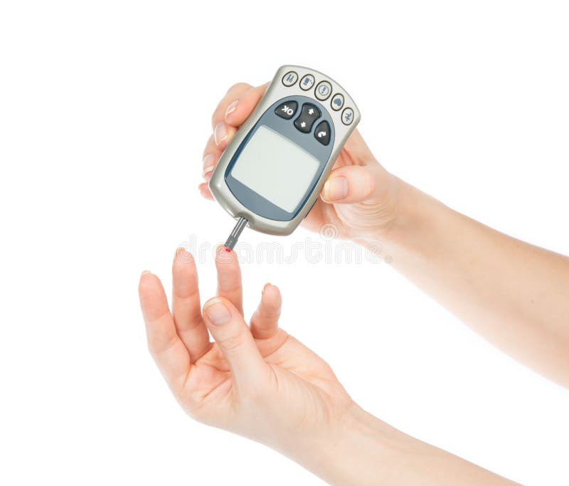 Diabetes patient measuring glucose level blood test royalty free stock photo