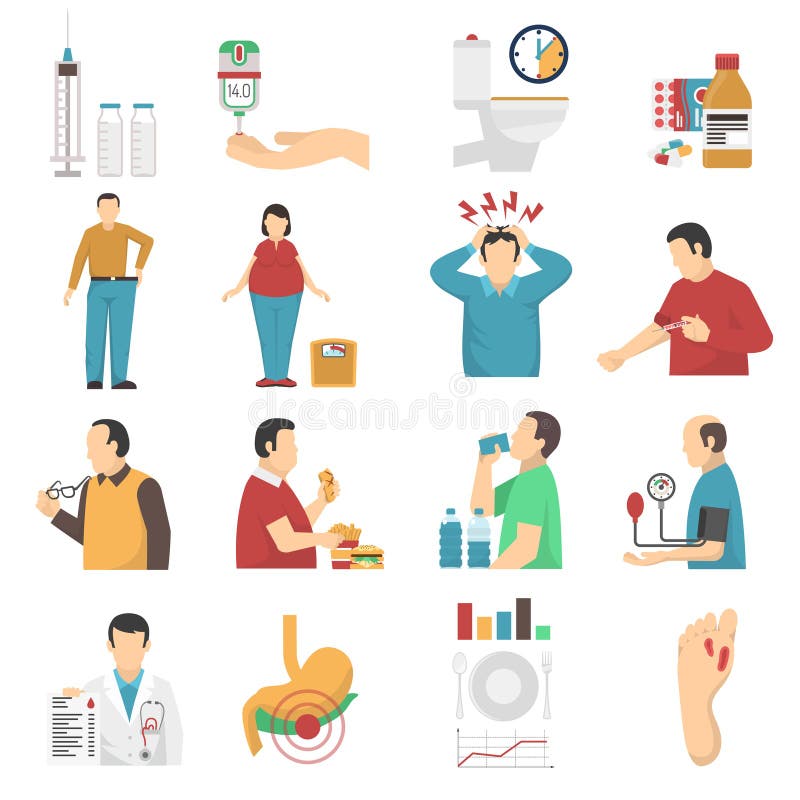 Diabetes Symptoms Icons Set stock illustration Diabetes Symptoms Icons Set stock illustration