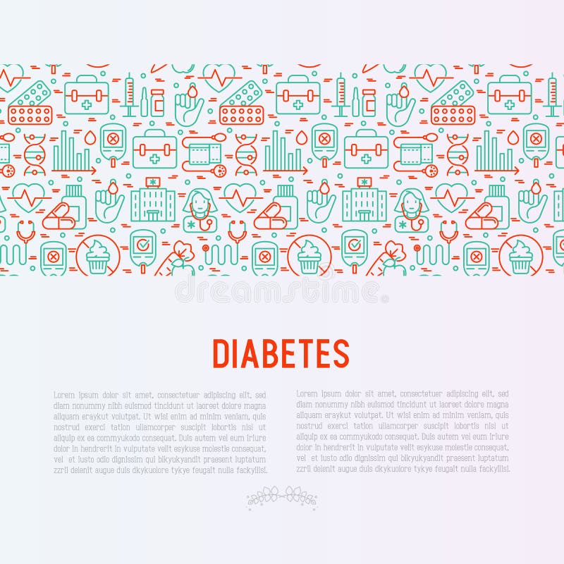 Diabetesconcept met dunne lijnpictogrammen vector illustratie Diabetesconcept met dunne lijnpictogrammen vector illustratie
