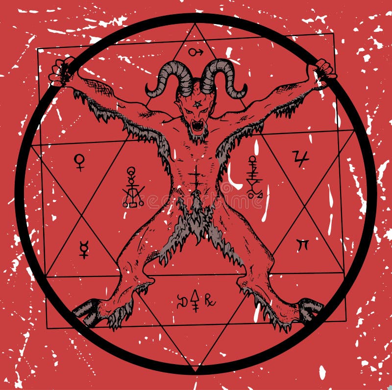 Diable avec le pentagone étoilé sur le fond texturisé rouge illustration de vecteur Diable avec le pentagone étoilé sur le fond texturisé rouge illustration de vecteur