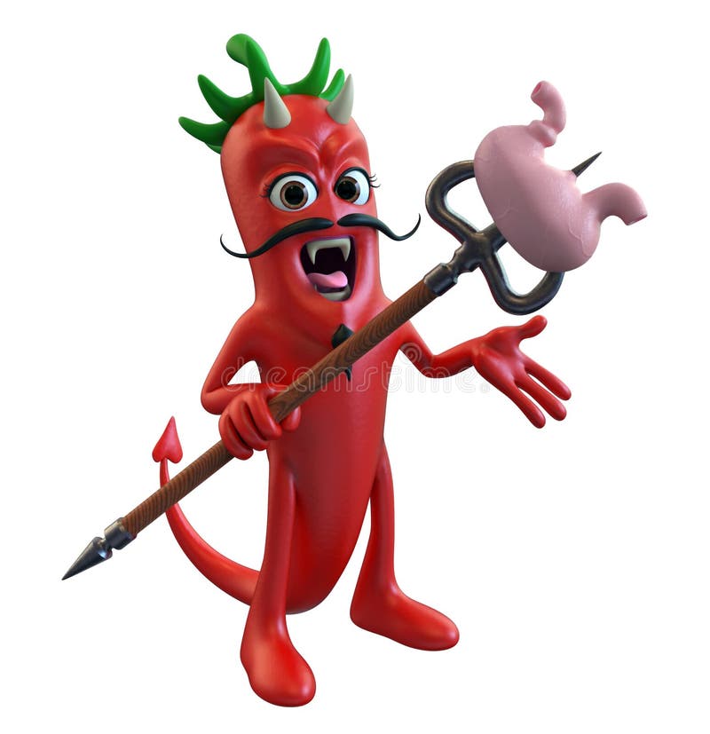Diable Chili Pepper Stabbing un estomac illustration de vecteur Diable Chili Pepper Stabbing un estomac illustration de vecteur