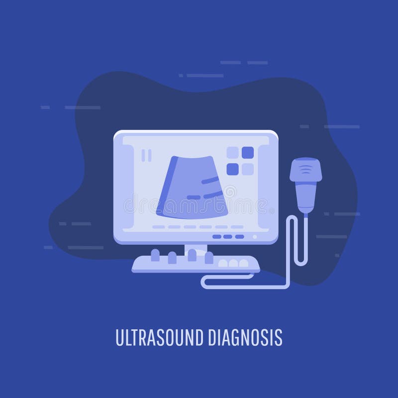 Diagnosis del ultrasonido, máquina del ultrasonido y sonogram ilustración del vector Diagnosis del ultrasonido, máquina del ultrasonido y sonogram ilustración del vector