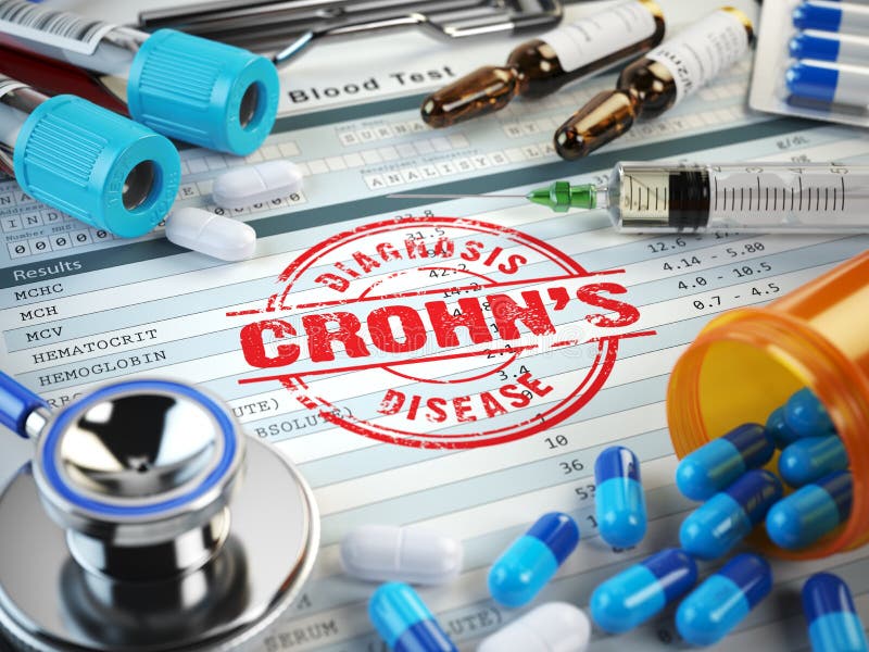 Diagnostic de la maladie de Crohns Timbre, stéthoscope, seringue