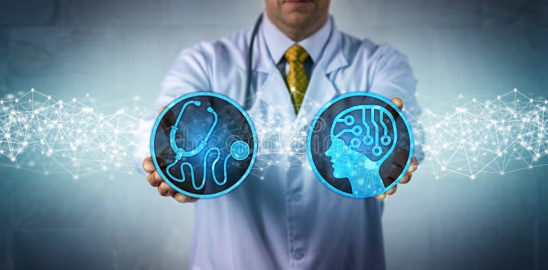 Diagnostician som kombinerar AI App och diagnostik royaltyfria bilder