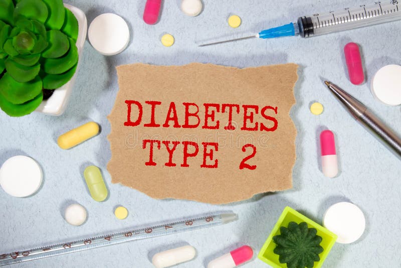 Diagnóstico de diabetes tipo 2 escrito en un papel blanco. tratamiento y prevención de enfermedades.