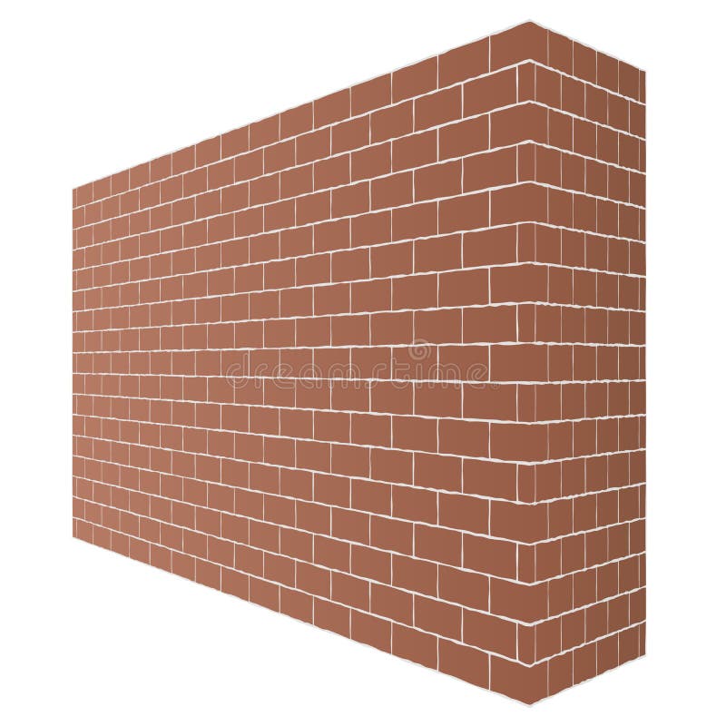 Diagonal brown brick wall texture with a perspective is isolated on white background.