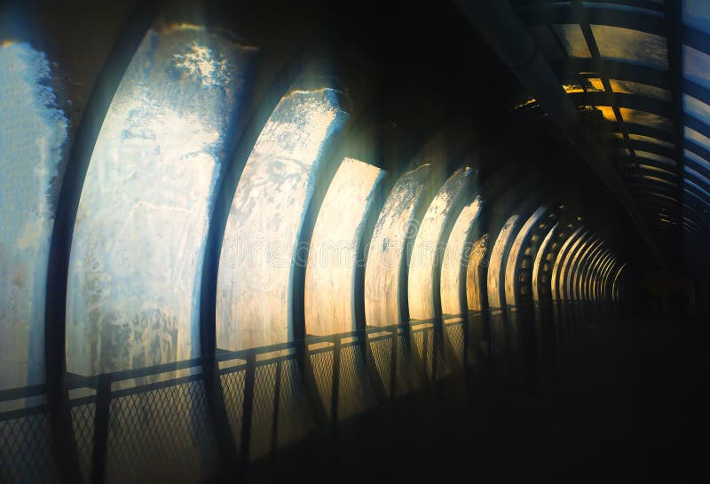 Diagonal cyberpunk city tunnel background