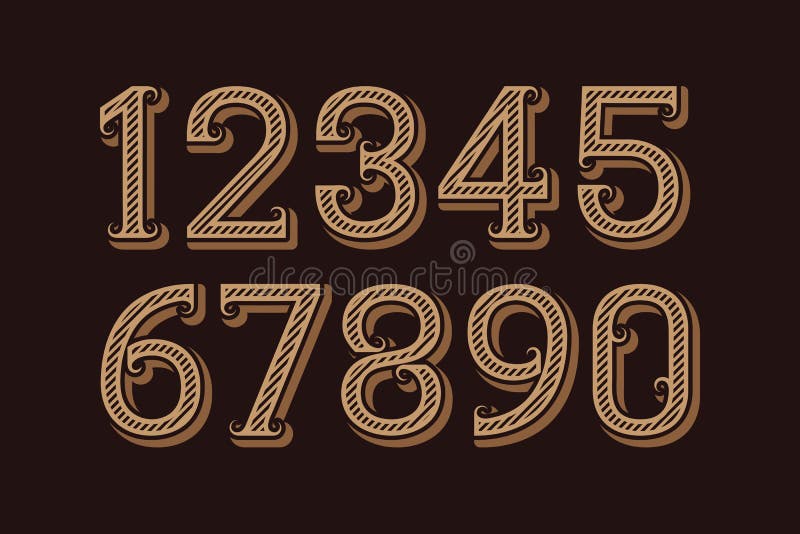 Diagonal Ribbed Numbers in Western Retro Style Stock Vector