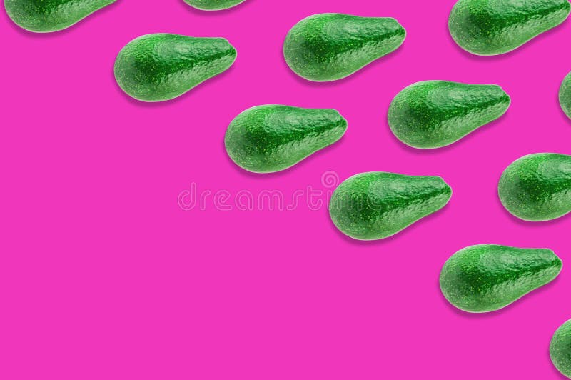 Diagonal rows of green whole fresh raw avocados on pink background royalty free stock images Diagonal rows of green whole fresh raw avocados on pink background royalty free stock images
