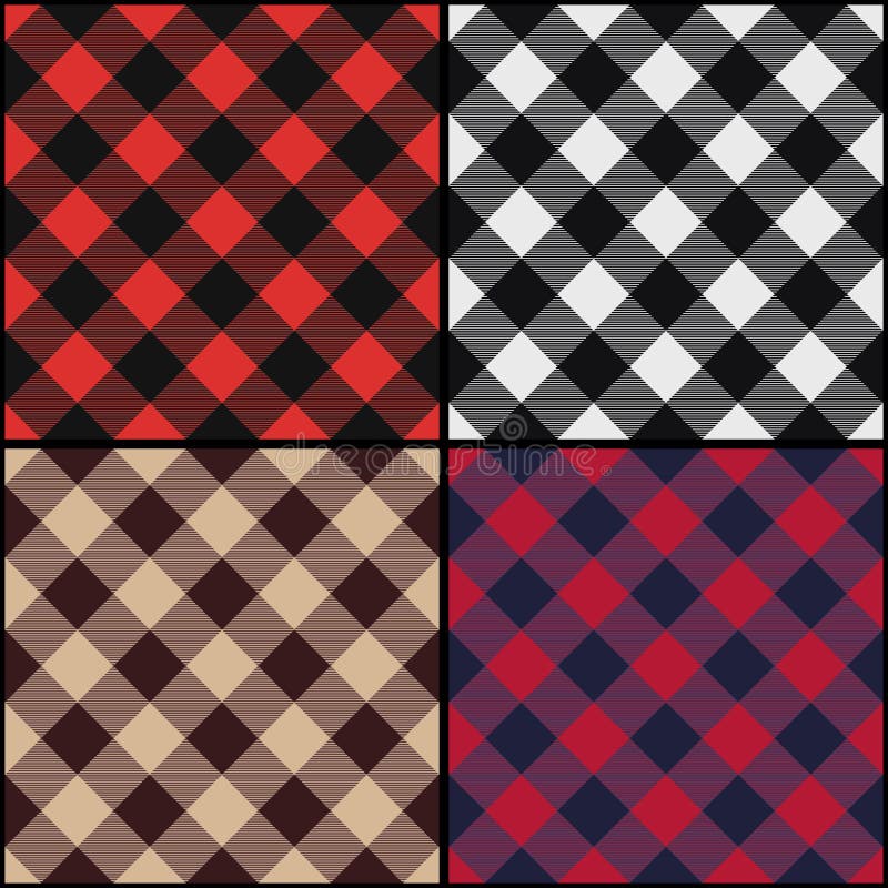 Lumberjack plaid diagonal seamless pattern set. Vector illustration. Lumberjack plaid diagonal seamless pattern set. Vector illustration.