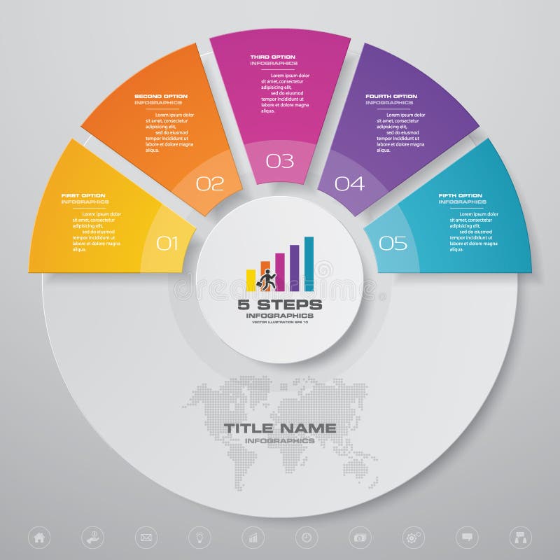 diagram för mall för beståndsdel för infographics för halv cirkulering för 5 moment stock illustrationer diagram för mall för beståndsdel för infographics för halv cirkulering för 5 moment stock illustrationer