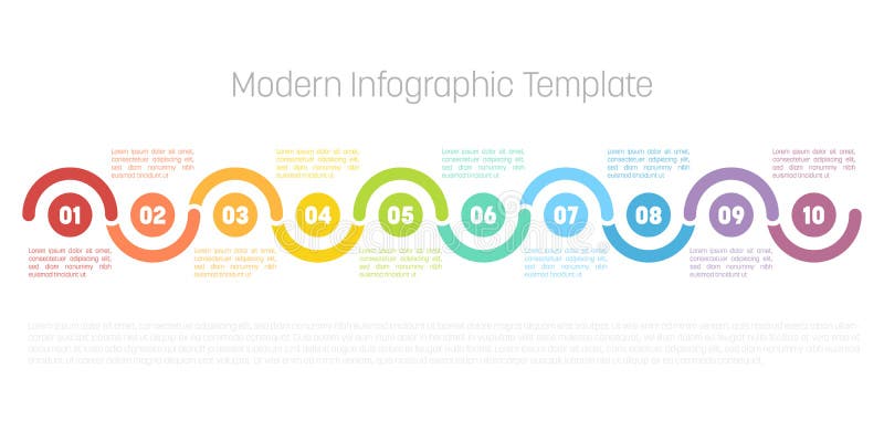 Diagram för process för 10 moment modernt infographic Grafmall av cirklar och vågor Affärsidé av 10 moment eller alternativ vektor illustrationer