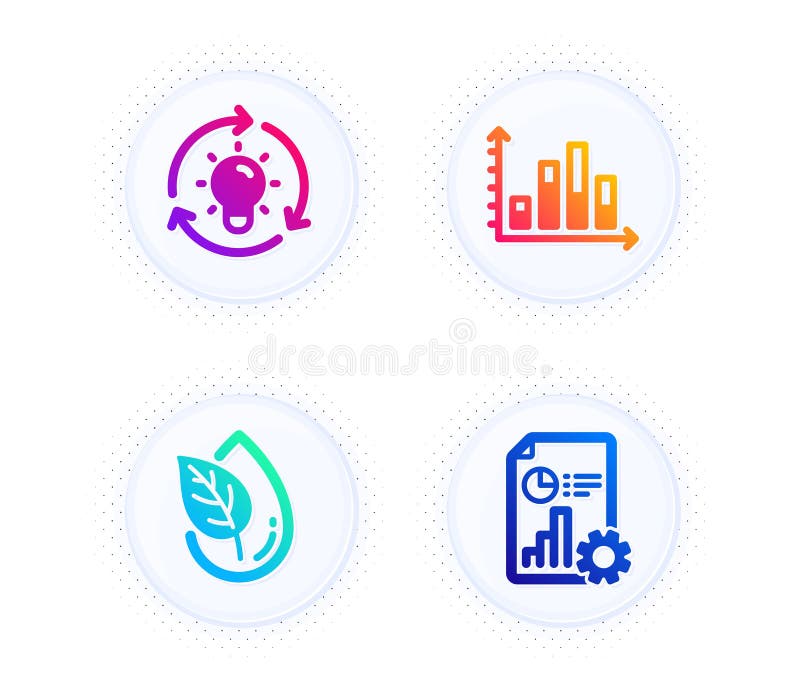 Diagram graph, Organic product and Idea icons set. Report sign. Presentation chart, Leaf, Lightbulb. Vector vector illustration