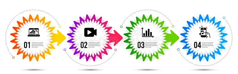 Diagram graph, Video camera and Graph laptop icons set. Music phone sign. Vector stock illustration