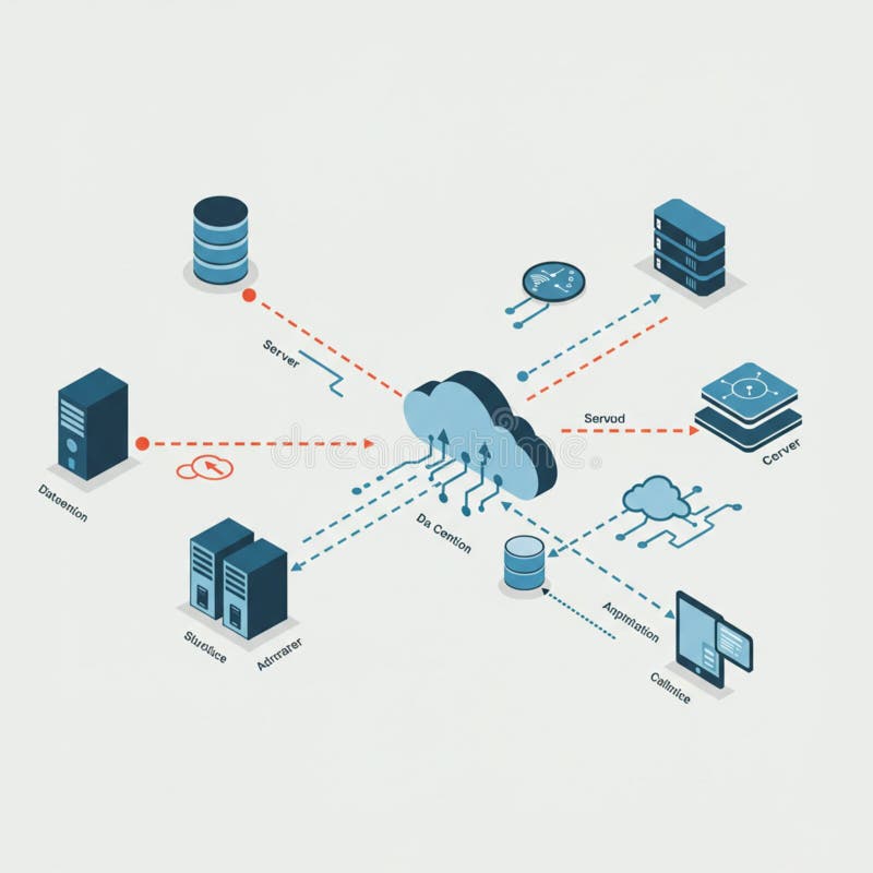 Diagram illustrating a cloud computing network with interconnected elements royalty free illustration