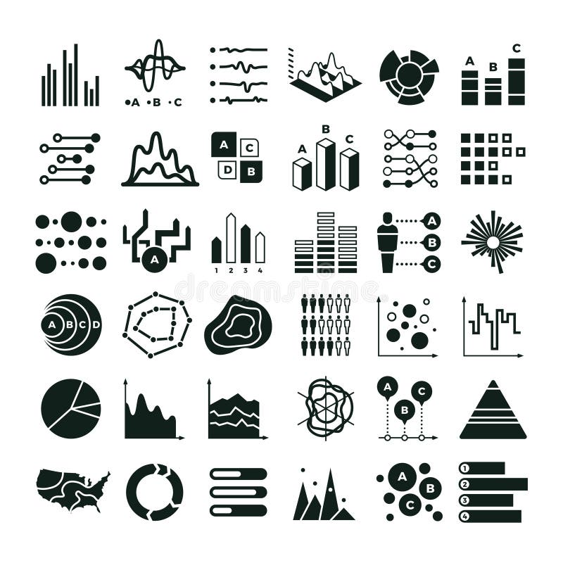 Diagram and infographic vector icons. Business data chart and graph symbols royalty free illustration