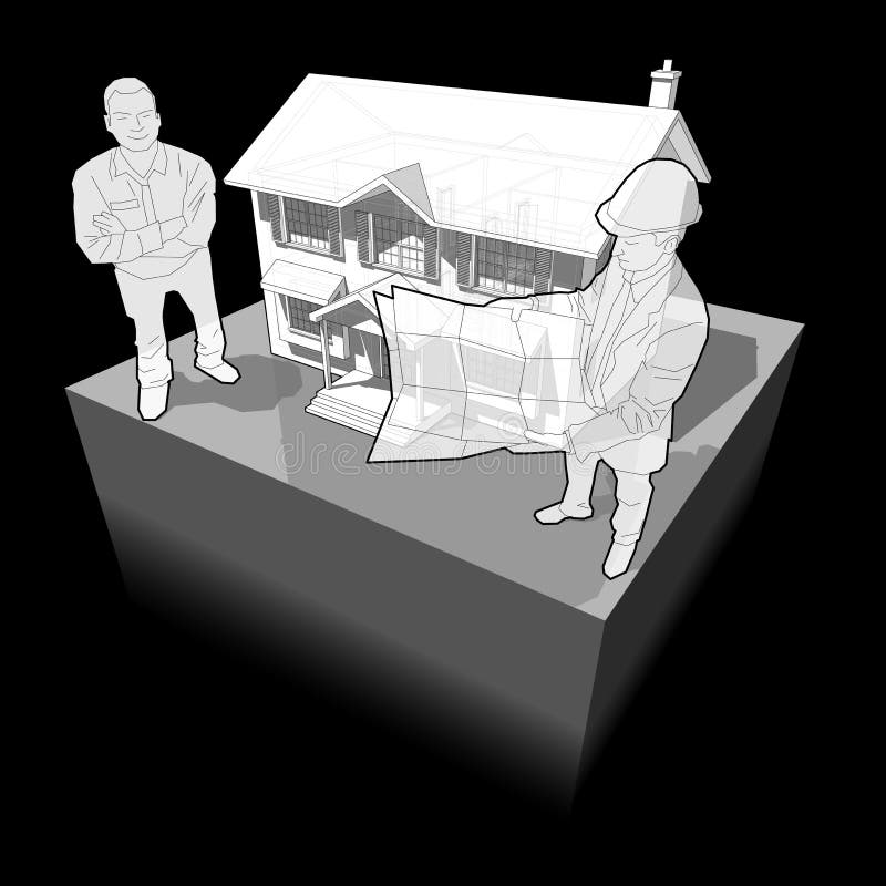 Diagram klasyczny kolonisty architekt z klientem i dom ilustracji Diagram klasyczny kolonisty architekt z klientem i dom ilustracji