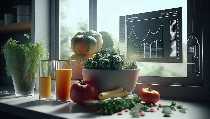 Diagram statystyk dotyczących wartości odżywczych warzyw i owoców ekologicznych ilustracji
