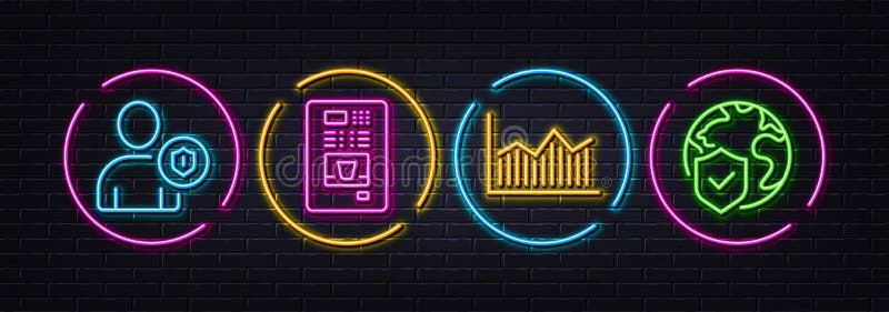 Diagrama de securitate a banilor și pictogramele pentru vânzarea cafelei minime. vector de imprimare pentru aplicații Web vector illustration