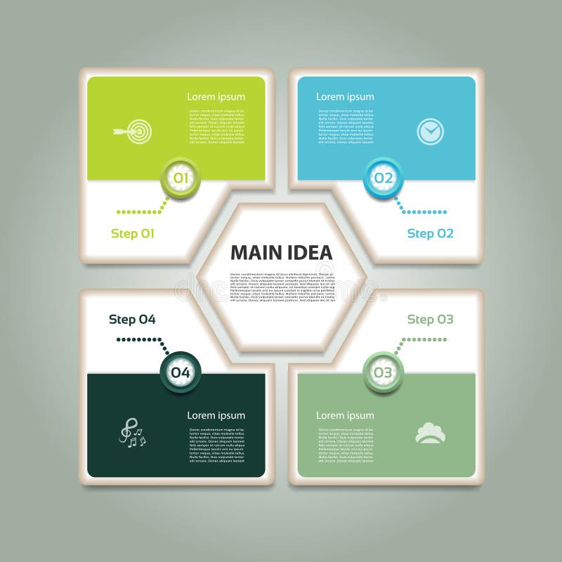 Diagramma ciclico con quattro punti ed icone Fondo di vettore di Infographic illustrazione di stock Diagramma ciclico con quattro punti ed icone Fondo di vettore di Infographic illustrazione di stock