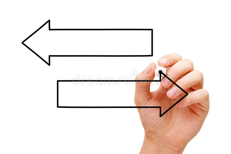 Diagramma di frecce in bianco del disegno due della mano illustrazione di stock Diagramma di frecce in bianco del disegno due della mano illustrazione di stock