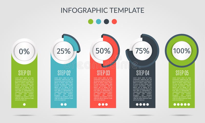 Diagrammall i modern stil För infographic och presentation Process för mall fem för procentsats infographic vektor vektor illustrationer Diagrammall i modern stil För infographic och presentation Process för mall fem för procentsats infographic vektor vektor illustrationer