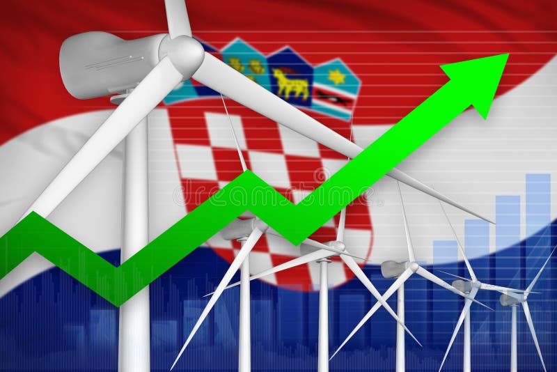 Diagramme en hausse de puissance d'énergie éolienne de la Croatie, flèche vers le haut - d'illustration industrielle environnemen illustration stock Diagramme en hausse de puissance d'énergie éolienne de la Croatie, flèche vers le haut - d'illustration industrielle environnemen illustration stock