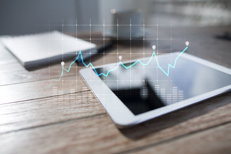 Diagrams and graphs on virtual screen. Business strategy, data analysis technology and financial growth concept.