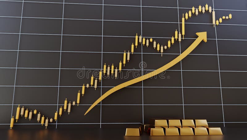 Diagramă aurie pentru tranzacționare și ilustrare Exchange 3d royalty free illustration