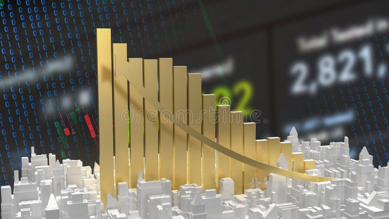 Diagramă aurie și clădire albă pentru business sau concept de proprietate 3d royalty free illustration